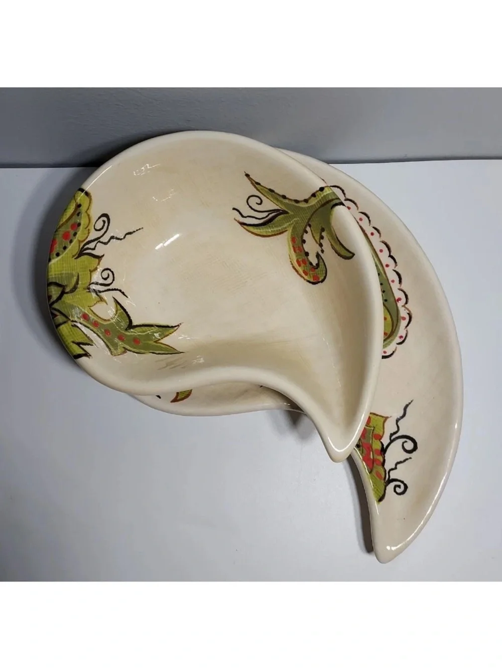 Pier 1 Imports Earthenware Jardine Paisley Shaped Plate/Salsa Dish Hand Painted